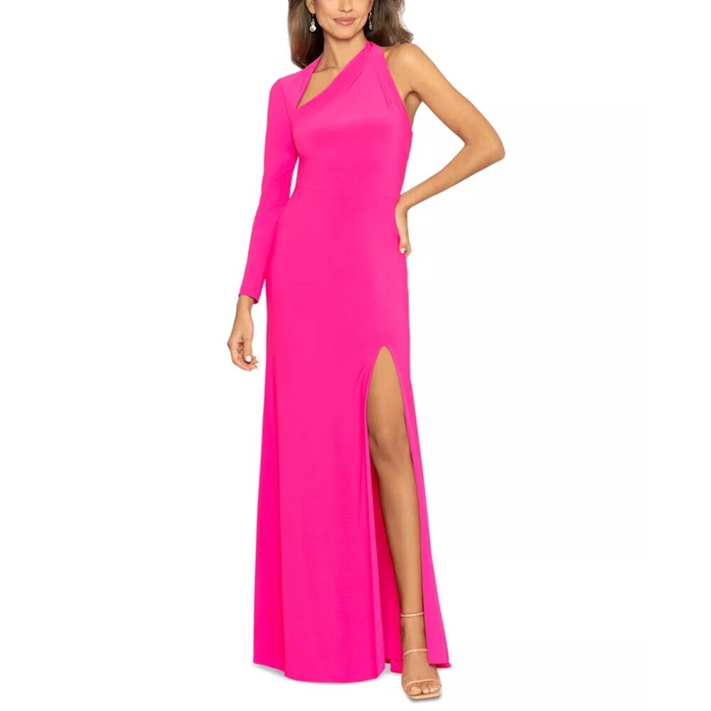 Betsy & Adam Asymmetrical One Sleeve Cutout Gown Pink size 2